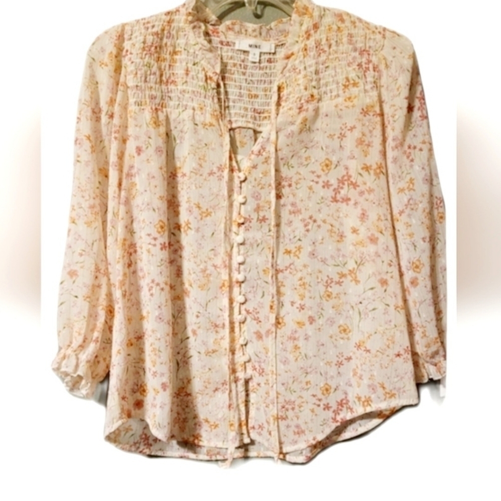 Womens Blouse Small Sheer Floral Soft Girl Fairy Core Boho Revival